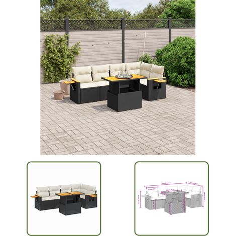 The Living Store 6-tlg. Garten-Sofagarnitur mit Kissen Schwarz Poly Rattan - Gartenmöbel Set - PE-Rattan Möbel - Outdoor Lounge - Garten Sofa - Balkon Möbel (1/3)