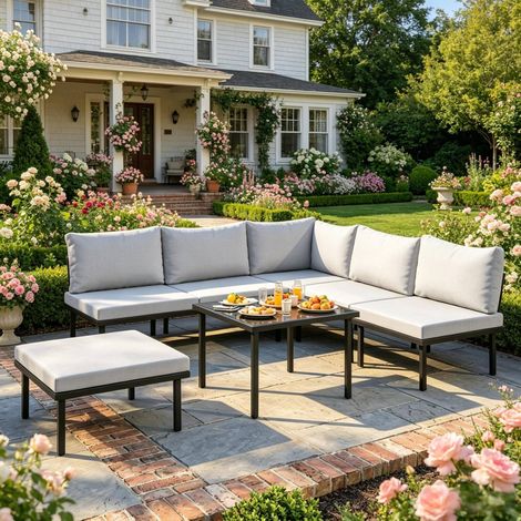 Salotto da giardino modulare moderno 116x60,5x64 cm in metallo nero e grigio FloraGrace (1/5)