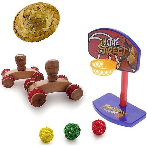 Ensemble de 3 jouets puzzle oiseaux avec poulie, support de basket-ball et chapeau pour perroquets, jouet d'intelligence (1/4)