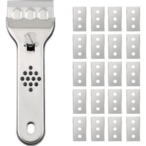 Raschietto per piano cottura in acciaio inox e ceramica - Raschietto per vetro (incluse 20 lame di ricambio) - Raschietto per piano cottura in ceramica per piani cottura e forni - 13,5  4,5  0,8 cm (1/5)