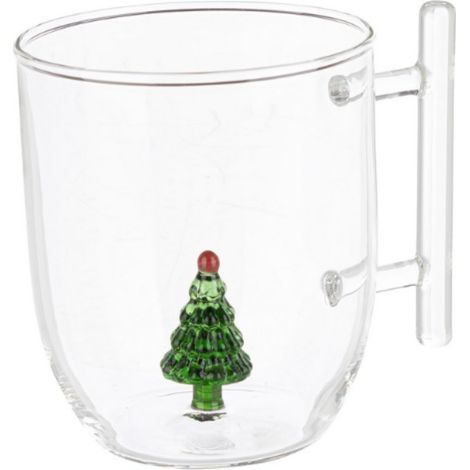 Tazza in vetro  natalizia con pino, babbo natale, orsetto, pupazzo con confezione regalo -Babbo (1/4)