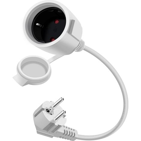Extension Cable 16 A 250 V Mini Electric Extension Cable Short 2 AC Socket IP44 for Outdoor or Indoor Use (White, 1 m) (1/5)