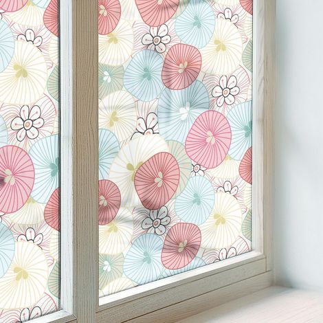 Fensterfolie 200x116 cm Milchglas Blickdicht Folie für Zuhause Schlafzimmer Dekorfolie PVC Dekorativ Selbstklebend Sichtschutz Fenster Pastellblumen