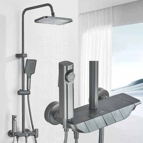 Colonne de Douche Gris Titane avec Tête Carrée - Colonne de Douche 4 Modes et Hauteur Réglable - Tête de Douche, Jet, Robinet et Pommeau de Douche (1/5)