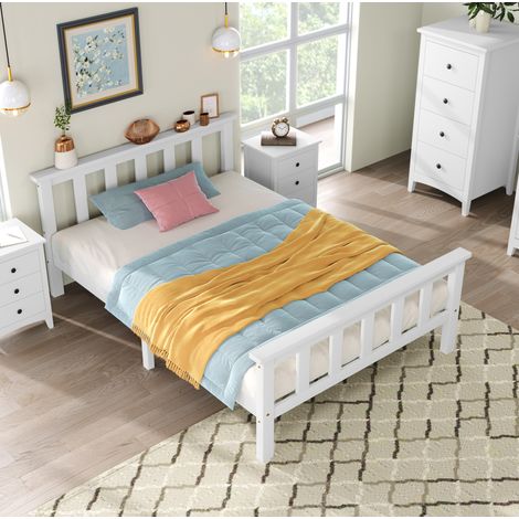 Lit 90x200 en bois massif avec sommier blanc HAVRYA (1/5)