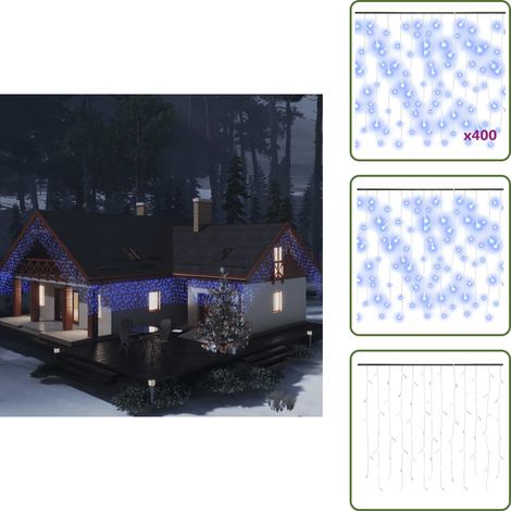 Rideau lumineux à glaçons LED 10m 400 LED Bleu 8 fonctions - Guirlandes Lumineuses - Rideau Lumineux - Décoration Noel - Lumières Led - Décoration Intérieure