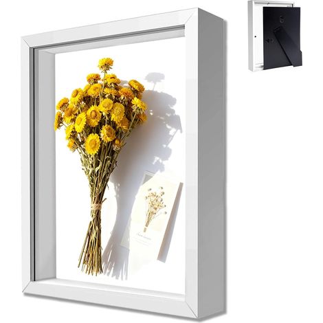Cadre Photo 3D, Cadre Photo Profond à Remplir 21 x 30 cm, avec Plaque Acrylique Transparente, Cadre pour Objets Suspendus 3cm, cadre photo 3D à remplir, Décoration Murale Stéréoscopique, Blanc (1/5)
