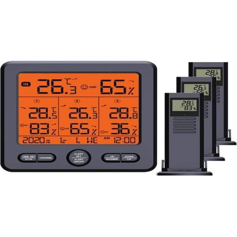 Station météo sans fil avec 3 capteurs à distance, thermomètre hygromètre numérique intérieur extérieur étanche, distance effective 30 m (1/5)