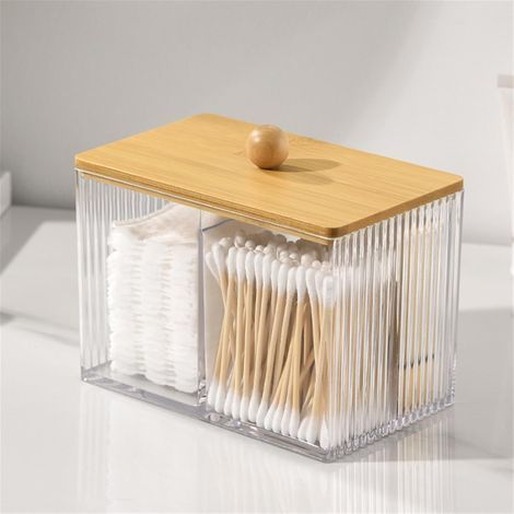 Cotton pad box with wooden lid, transparent makeup remover pad box (with separate compartments, transparent color) (1/5)