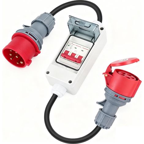 Adaptateur d'alimentation CEE 32 A vers 16A, IP44, avec disjoncteur fiche 32 A 400 V vers couplage 16 A 400 V, courant fort, rallonge CEE, adaptateur courant fort et prise (32 A vers 16 A) (1/5)