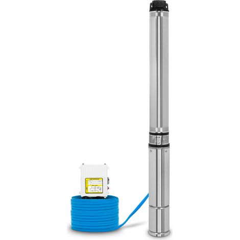 EBERTH 4" Tiefbrunnenpumpe Brunnenpumpe aus rostfreiem Edelstahl, Elektrisch 1100W, Durchmesser Pumpe 4 Zoll (10cm), Anschlussgewinde 1 1/2 Zoll, Stromkabel 20m, Förderhöhe max. 74m, mit Schmutzsieb (1/5)