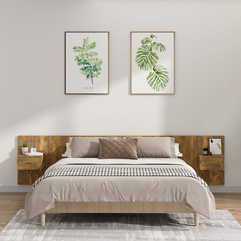 Bed Headboard With Cabinet Smoked oak Engineered wood Large vidaXL (1/5)