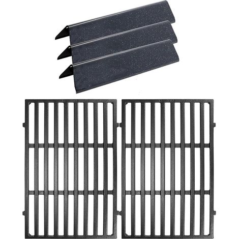 Barre Flavorizer de 38,9 cm et grilles de cuisson de 44,5 cm pour Weber Spirit E210 E220 S210 S220 (avec boutons de brûleur avant) – Couvercle de brûleur en émail et grille de cuisson en fonte (1/5)
