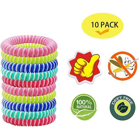 Bracelets anti-moustiques, lot de 10 emballés individuellement, sans DEET, naturels et imperméables (1/4)