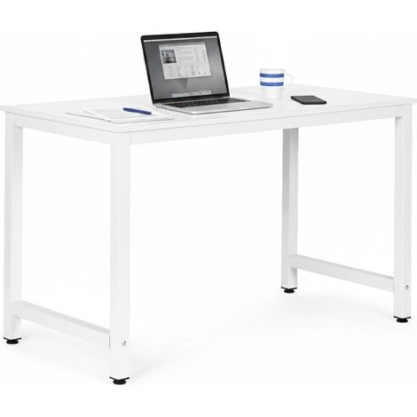 Scrivania per computer 120x60 cm, MDF bianco, struttura in metallo (1/5)