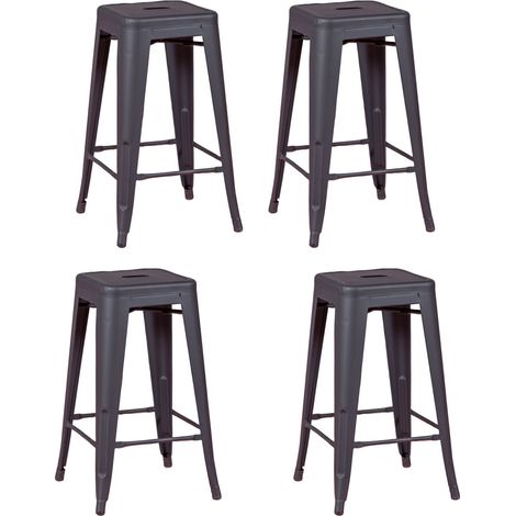 Nest Dream - Lot von 4 Metallhocker 66cm hoch - Bistro - Schwarz