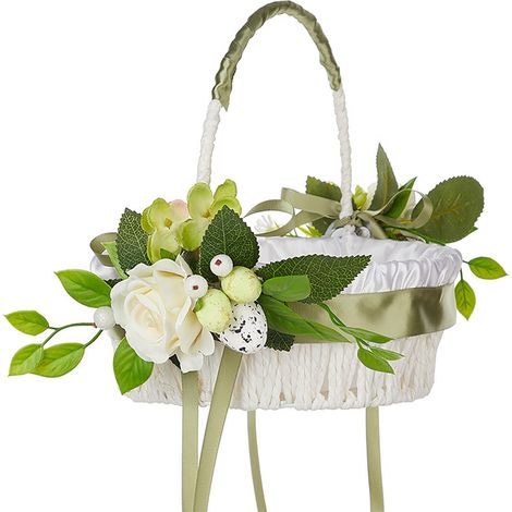 Blumenmädchenkorb mit Henkel, romantischer Aufbewahrungskorb für Hochzeitsblumen und Blütenblätter, grün (1/2)