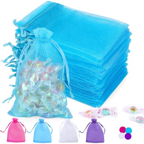 Bolsas De Organza Transparente - 4x6 Pulgadas - Con Cordón - Para Joyería Y Regalos - Blanco - 100 Unidades (1/5)