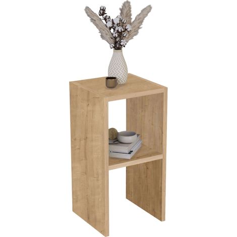 Mesita auxiliar, Mesita de noche Fesa, salón o dormitorio Madera claro Roble Cambrian 1 estante para decorar melamina 30x60x30 cm