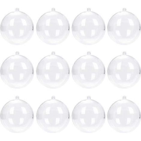 12 boules de Noël transparentes à suspendre pour décorer une boîte à bonbons de Noël (8 cm, 12 pièces) (1/5)