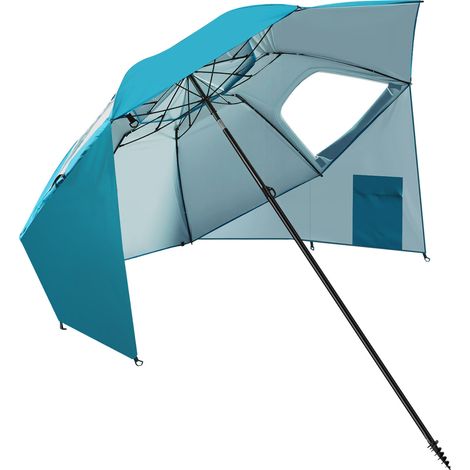 Jiubiaz Strandschirm mit Spiral-Bodenanker 210 cm, UPF 50+ Sonnenschutz, wasserabweisend, höhenverstellbar, ideal für Strand Camping Garten Himmelblau