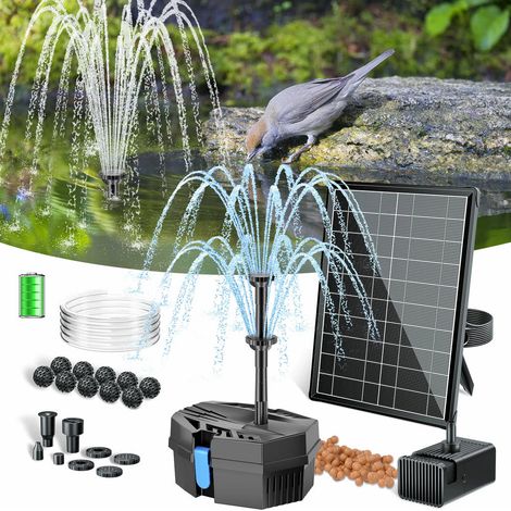 POPOSOAP Solar Springbrunnen 8W mit Teichfilter, 3600mAh Akku, 8 Sprühmodi & 1,5m Schlauch für Teich Vogelbad