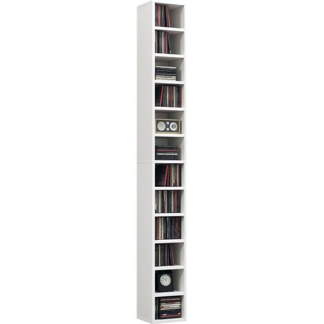 CD- und DVD-Aufbewahrungsschrank mit 12 Fächern, max. Kapazität 204 CDs, 21 x 20 x 175 cm, weiß