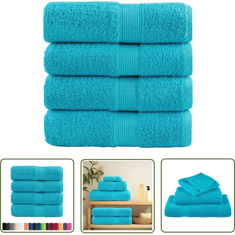 The Living Store Serviettes de visage de qualité sup. SOLUND 4 pcs turquoise - Serviettes De Toilette - Serviettes De Visage - Serviettes En Coton - Serviettes Bleu - Serviettes Absorbantes (1/5)