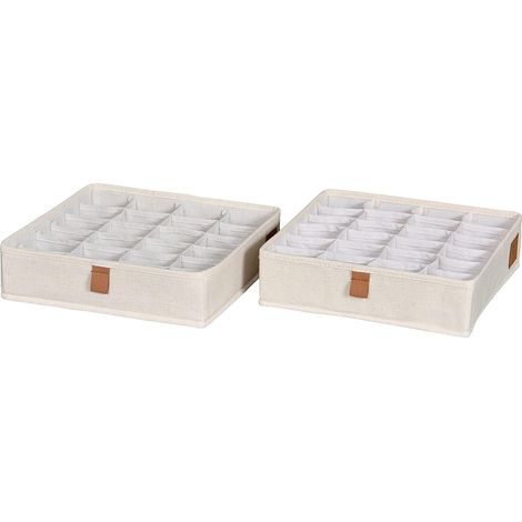 Organisateur de Tiroir en Lin et Coton Beige, Pliable, Lot de 2, 24 Compartiments – Boîte de Rangement Tissu, Séparateur Tiroir pour Vêtements – 30x30x8cm (1/5)