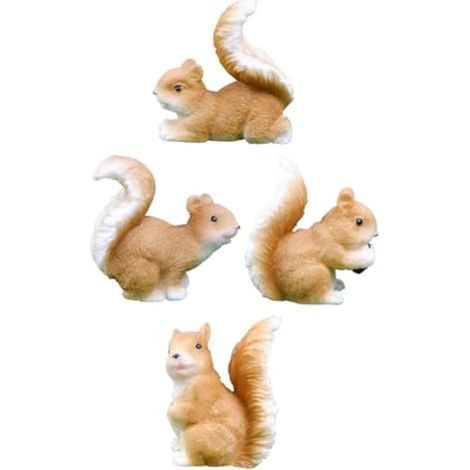 Lot de 4 figurines d'écureuils miniatures en résine brune pour la décoration de jardin, bonsaï, bureau ou aménagement paysager extérieur. (1/5)