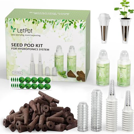 Kit de 172 capsules de semences, éponges de culture hydroponique, kit de culture hydroponique avec 60 éponges, 2 nutriments, 25 paniers, 60 autocollants, 25 dômes de germination (1/5)