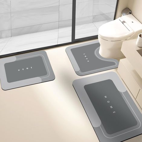 Tappetino da bagno semplice in fango diatomea, tappetino assorbente a forma di U ad asciugatura rapida, set da tre pezzi grigio scuro (1/5)