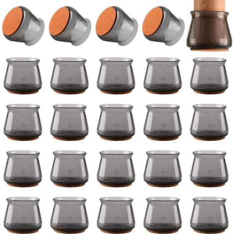 Lot de 24 embouts de pieds de chaise avec tampons en feutre et coussinets en silicone pour sièges et meubles - Protège-sols anti-rayures pour chaises et tables (1/4)