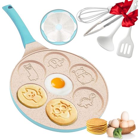 1 Poêle à 7 alvéoles, moule dinosaure et voiture, aluminium antiadhésif, pour omelettes et crêpes, petit-déjeuner enfants（Troisième trimestre : septembre） (1/5)