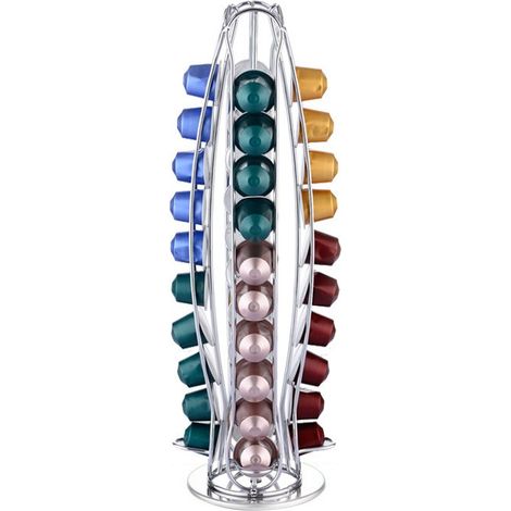 Le porte-capsules Nespresso, d'une capacité de 40 capsules, est rotatif et en fer. Il peut contenir 40 capsules Nespresso. (Modèle électroplaqué AN007-40) (1/4)