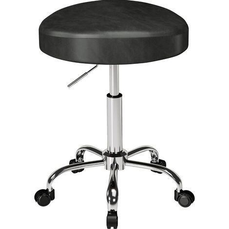 Taburete con ruedas de PU regulable en altura, giratorio 360° y acolchado negro HOMVRA (1/5)