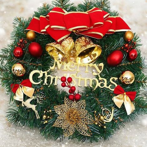 30 cm Christmas wreath, door wreath with Christmas balls, Christmas flowers, and berries, suitable for wall decoration. YMYNY (1/4)
