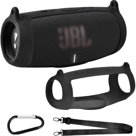 Étui en silicone pour haut-parleur Bluetooth portable JBL Charge 5, cuir souple en gel de voyage, pochette de transport en caoutchouc étanche avec bandoulière (noir)