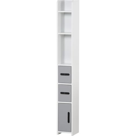 Meuble colonne de salle de bain armoire toilette haute avec étagères et placards - 15 x 17 x 120 cm gris (1/5)