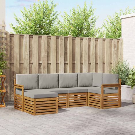 Ecksofa Set 6 pcs Natürlich und Hellgrau Massivholz Akazie