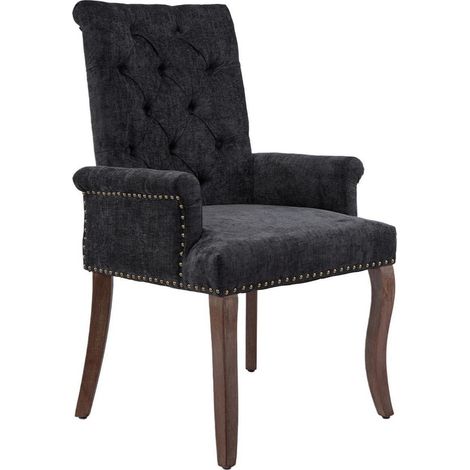 Chaise de salle à manger en velours côtelé noir avec accoudoirs et dossier haut (1/5)