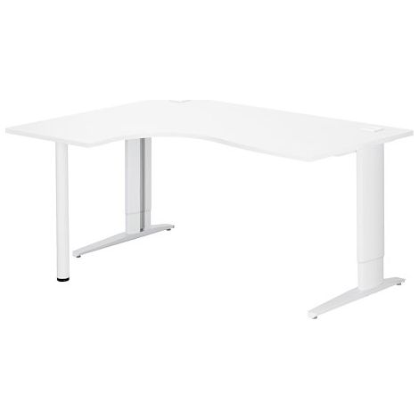 Bureau compact blanc retour à droite réglable en hauteur L 160 cm piètement métal Plus blanc Essens - Maxiburo (1/2)