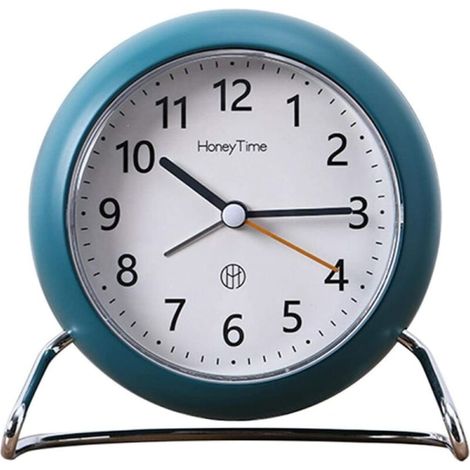 Réveil rond silencieux design nordique moderne bleu, horloge de chevet minimaliste, décoration intérieure personnalisée, réveil de lit (1/5)