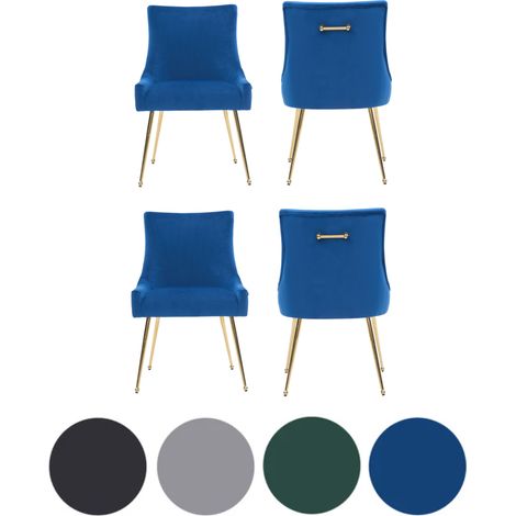 Set of 4 Blue Viviana Velvet Dining Chairs with Gold Legs and Ring Handle - Modern Upholstered Accent Chair (1/5)