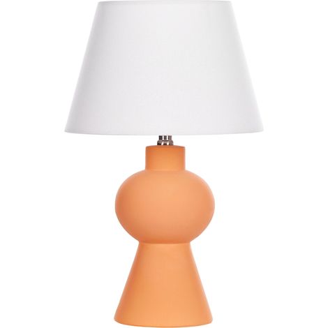 Lampe à Poser Orange en Céramique Abat-Jour Conique en Lin Peint à la Main Fabilos