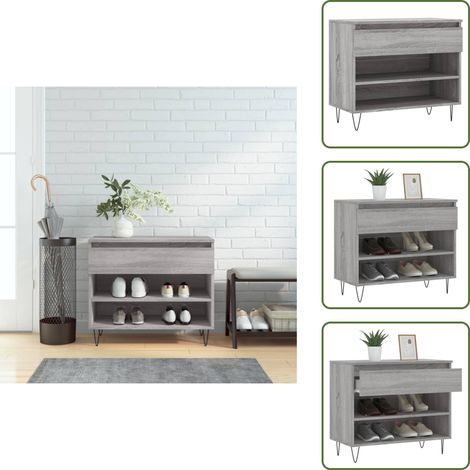 The Living Store Schuhregal Grau Sonoma 70x36x60 cm Holzwerkstoff - Schuhschrank - Schuhregal - Garderobe - Aufbewahrung - Wohnzimmermöbel