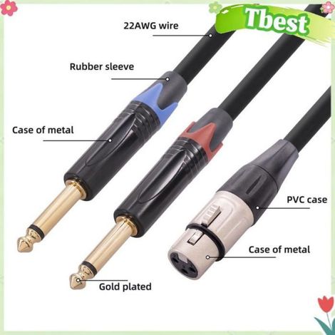 HURRISE Cable Double XLR Vers Double Jack 6.35mm Blindés Or 24K 3 mètres (1/4)
