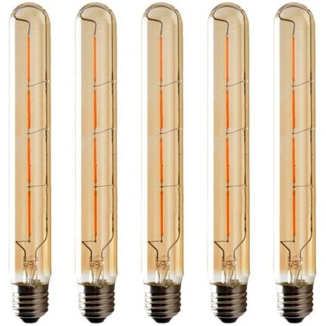 5er-Pack T225-Langröhrenlampen, Edison-LED-Filament, 6 W, E27-Sockel, warmweiß, bernsteinfarbenes Glas, für dekorative Zwecke, 220–240 V Wechselstrom
