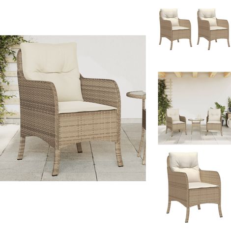 Gartenstühle mit Kissen 2 Stk. Beige Poly Rattan - Gartensessel - Gartenstühle - Outdoor Möbel - Rattan Gartenmöbel - Beige Gartenmöbel (1/5)