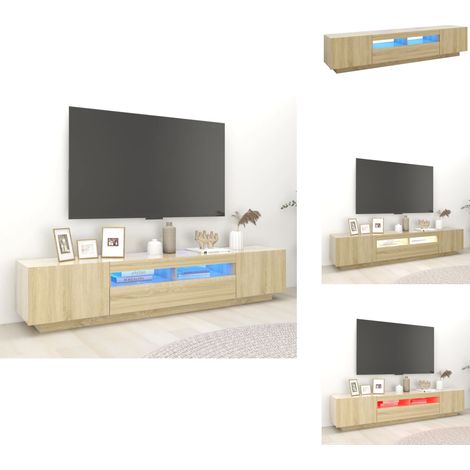 TV-Schrank mit LED-Leuchten Sonoma-Eiche 200x35x40 cm - TV Schrank - Holzwerkstoff Möbel - Sonoma Eiche - LED Beleuchtung - Wohnzimmer Dekoration (1/5)